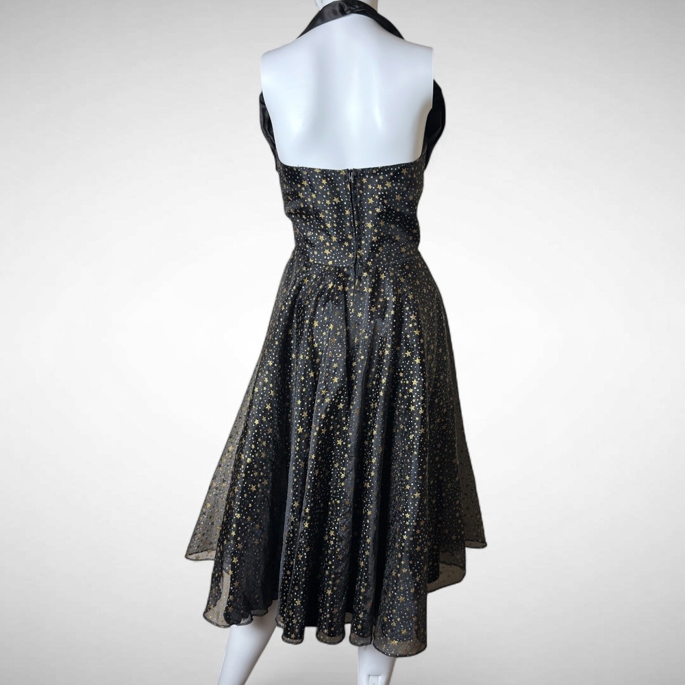 Vivien Of Holloway Black Gold Star HSwing Dress UK 12 Rockabilly Pinup 50s Retro - Picture 3 of 8